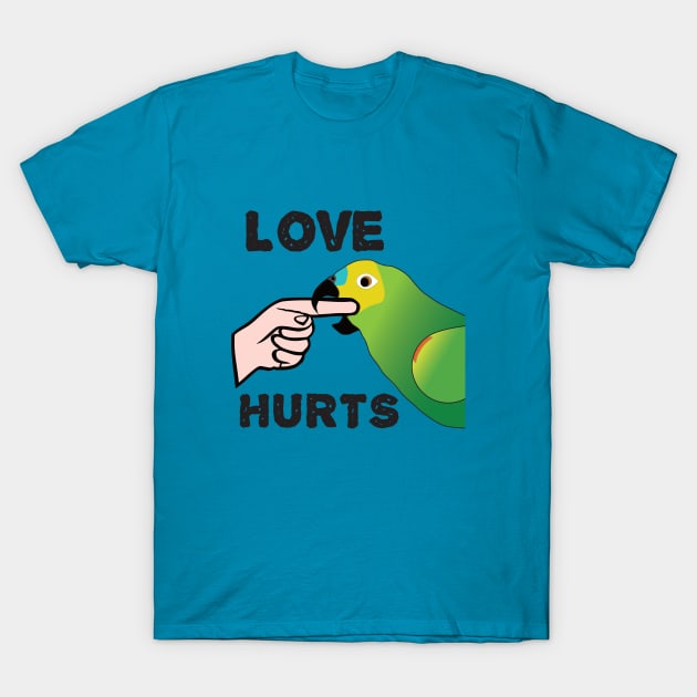 Love Hurts - Blue Front Amazon Parrot T-Shirt by Einstein Parrot